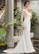 Load image into Gallery viewer, Leah Trumpet/Mermaid Illusion Sweep Train Stretch Crepe Wedding Dress XXCP0013767