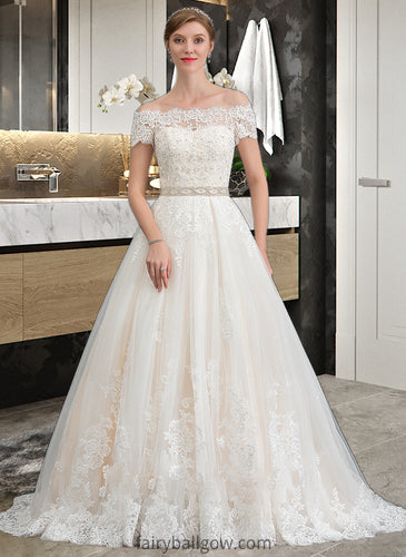 Skyla Ball-Gown/Princess Court Train Tulle Wedding Dress With Beading Sequins XXCP0013770