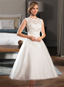 Alula Ball-Gown/Princess Scoop Neck Tea-Length Tulle Lace Wedding Dress With Beading Sequins XXCP0013773