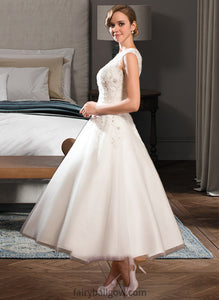 Alula Ball-Gown/Princess Scoop Neck Tea-Length Tulle Lace Wedding Dress With Beading Sequins XXCP0013773