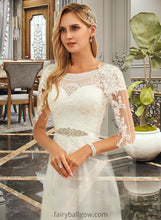 Load image into Gallery viewer, Natalia A-Line Scoop Neck Floor-Length Chiffon Lace Wedding Dress With Sequins XXCP0013775