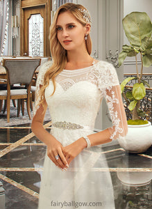 Natalia A-Line Scoop Neck Floor-Length Chiffon Lace Wedding Dress With Sequins XXCP0013775