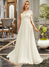 Load image into Gallery viewer, Natalia A-Line Scoop Neck Floor-Length Chiffon Lace Wedding Dress With Sequins XXCP0013775