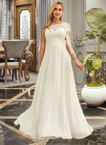 Natalia A-Line Scoop Neck Floor-Length Chiffon Lace Wedding Dress With Sequins XXCP0013775