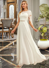 Load image into Gallery viewer, Natalia A-Line Scoop Neck Floor-Length Chiffon Lace Wedding Dress With Sequins XXCP0013775