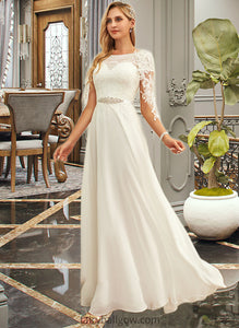 Natalia A-Line Scoop Neck Floor-Length Chiffon Lace Wedding Dress With Sequins XXCP0013775