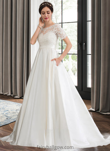 Jenny Ball-Gown/Princess Scoop Neck Court Train Satin Wedding Dress With Beading Sequins Pockets XXCP0013777