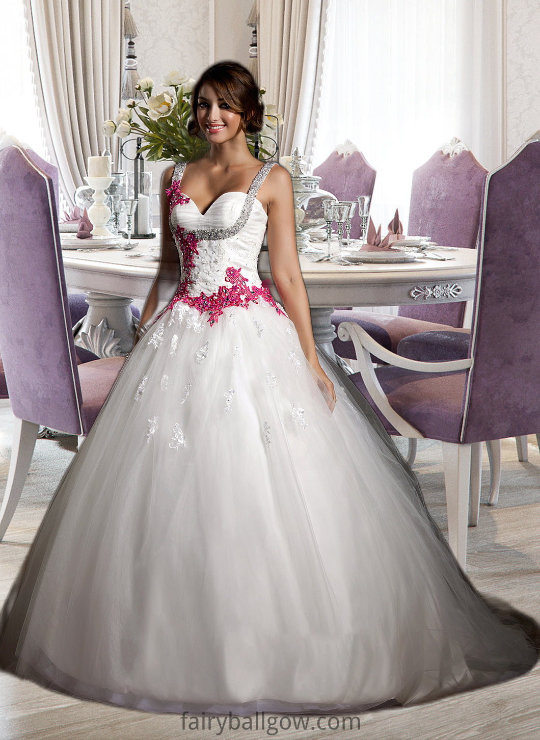 Mya Ball-Gown/Princess Sweetheart Chapel Train Tulle Wedding Dress With Ruffle Appliques Lace Bow(s) XXCP0013780