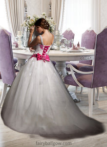 Mya Ball-Gown/Princess Sweetheart Chapel Train Tulle Wedding Dress With Ruffle Appliques Lace Bow(s) XXCP0013780