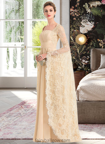 Nadine A-Line Square Neckline Floor-Length Chiffon Wedding Dress With Ruffle Beading XXCP0013783