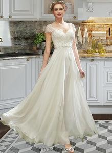 Kristin A-Line V-neck Floor-Length Wedding Dress With Lace Beading Sequins XXCP0013784