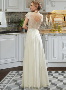 Kristin A-Line V-neck Floor-Length Wedding Dress With Lace Beading Sequins XXCP0013784