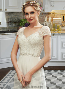 Kristin A-Line V-neck Floor-Length Wedding Dress With Lace Beading Sequins XXCP0013784