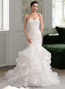 Evelin Trumpet/Mermaid Sweetheart Sweep Train Organza Lace Wedding Dress XXCP0013786