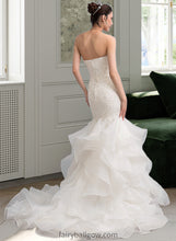 Load image into Gallery viewer, Evelin Trumpet/Mermaid Sweetheart Sweep Train Organza Lace Wedding Dress XXCP0013786