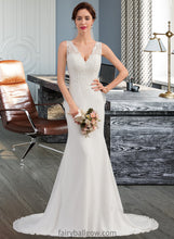 Load image into Gallery viewer, Lillianna Trumpet/Mermaid V-neck Court Train Chiffon Wedding Dress XXCP0013788