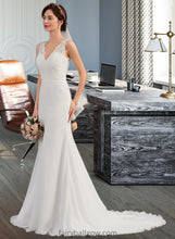 Load image into Gallery viewer, Lillianna Trumpet/Mermaid V-neck Court Train Chiffon Wedding Dress XXCP0013788