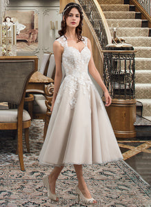 Kennedi Ball-Gown/Princess Sweetheart Tea-Length Tulle Wedding Dress With Sequins XXCP0013791