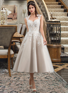 Kennedi Ball-Gown/Princess Sweetheart Tea-Length Tulle Wedding Dress With Sequins XXCP0013791