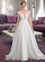 Load image into Gallery viewer, Ruth A-Line V-neck Sweep Train Chiffon Wedding Dress With Beading Sequins XXCP0013792