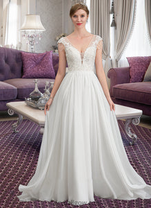 Ruth A-Line V-neck Sweep Train Chiffon Wedding Dress With Beading Sequins XXCP0013792