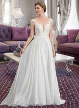 Load image into Gallery viewer, Ruth A-Line V-neck Sweep Train Chiffon Wedding Dress With Beading Sequins XXCP0013792