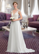 Load image into Gallery viewer, Ruth A-Line V-neck Sweep Train Chiffon Wedding Dress With Beading Sequins XXCP0013792