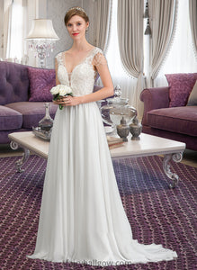 Ruth A-Line V-neck Sweep Train Chiffon Wedding Dress With Beading Sequins XXCP0013792