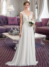 Load image into Gallery viewer, Ruth A-Line V-neck Sweep Train Chiffon Wedding Dress With Beading Sequins XXCP0013792