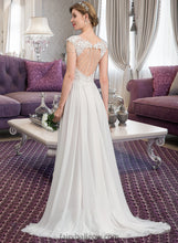 Load image into Gallery viewer, Ruth A-Line V-neck Sweep Train Chiffon Wedding Dress With Beading Sequins XXCP0013792