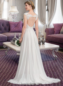 Ruth A-Line V-neck Sweep Train Chiffon Wedding Dress With Beading Sequins XXCP0013792