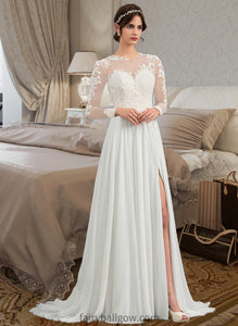 Marisol A-Line Illusion Sweep Train Chiffon Wedding Dress With Appliques Lace Split Front XXCP0013793