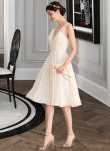 Load image into Gallery viewer, Nellie A-Line V-neck Knee-Length Chiffon Lace Wedding Dress With Ruffle XXCP0013794