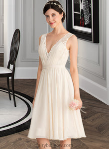 Nellie A-Line V-neck Knee-Length Chiffon Lace Wedding Dress With Ruffle XXCP0013794