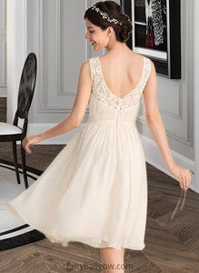 Nellie A-Line V-neck Knee-Length Chiffon Lace Wedding Dress With Ruffle XXCP0013794