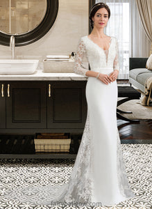 Sahna Trumpet/Mermaid V-neck Chapel Train Chiffon Wedding Dress With Beading Sequins XXCP0013795