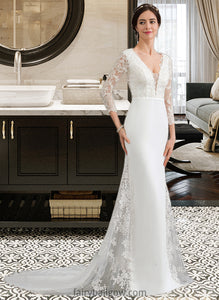 Sahna Trumpet/Mermaid V-neck Chapel Train Chiffon Wedding Dress With Beading Sequins XXCP0013795