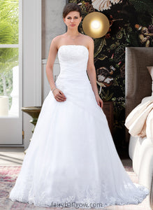 Anabella Ball-Gown/Princess Strapless Chapel Train Satin Organza Wedding Dress With Lace Beading XXCP0013796