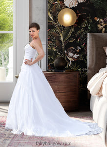 Anabella Ball-Gown/Princess Strapless Chapel Train Satin Organza Wedding Dress With Lace Beading XXCP0013796