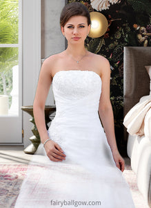 Anabella Ball-Gown/Princess Strapless Chapel Train Satin Organza Wedding Dress With Lace Beading XXCP0013796