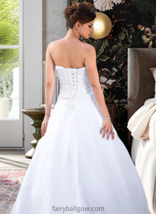 Anabella Ball-Gown/Princess Strapless Chapel Train Satin Organza Wedding Dress With Lace Beading XXCP0013796