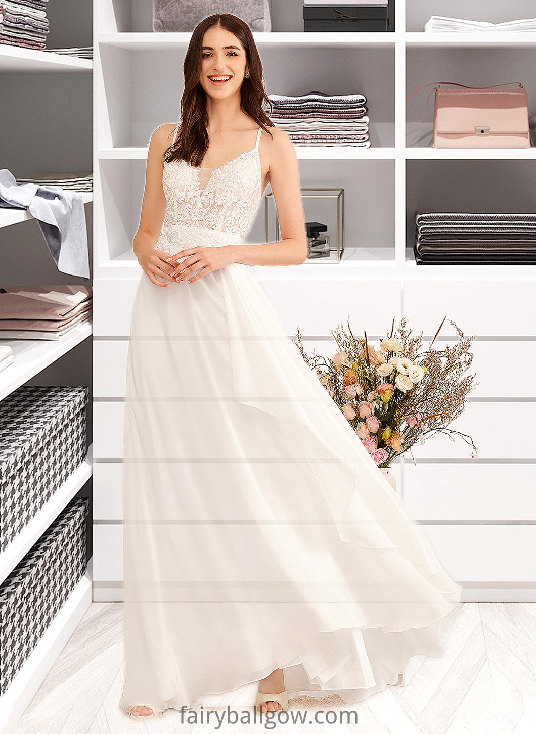 Paityn A-Line V-neck Floor-Length Wedding Dress With Sequins XXCP0013797