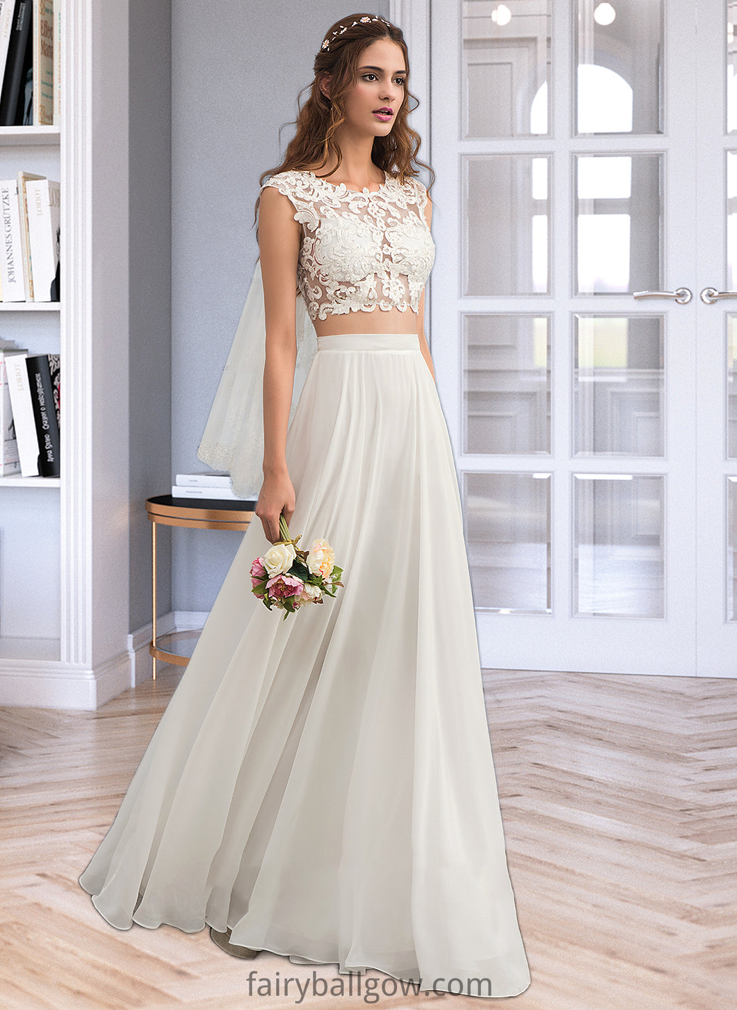 Jasmin A-Line Scoop Neck Floor-Length Chiffon Wedding Dress With Beading Sequins XXCP0013799