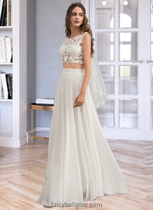 Jasmin A-Line Scoop Neck Floor-Length Chiffon Wedding Dress With Beading Sequins XXCP0013799