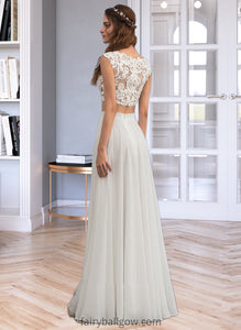 Jasmin A-Line Scoop Neck Floor-Length Chiffon Wedding Dress With Beading Sequins XXCP0013799