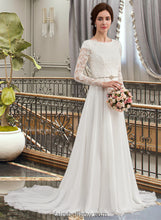 Load image into Gallery viewer, Chana A-Line Scoop Neck Court Train Chiffon Wedding Dress With Beading XXCP0013800