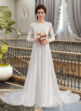 Load image into Gallery viewer, Chana A-Line Scoop Neck Court Train Chiffon Wedding Dress With Beading XXCP0013800