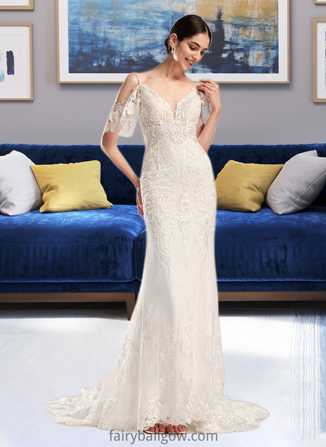 Karli Trumpet/Mermaid V-neck Chapel Train Wedding Dress With Beading Sequins XXCP0013802