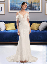 Load image into Gallery viewer, Karli Trumpet/Mermaid V-neck Chapel Train Wedding Dress With Beading Sequins XXCP0013802