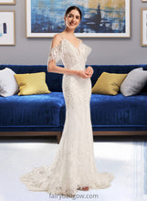 Load image into Gallery viewer, Karli Trumpet/Mermaid V-neck Chapel Train Wedding Dress With Beading Sequins XXCP0013802